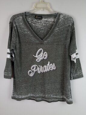 Gameday Couture Womens M Gray Heather Go Pirates 3/4 Sleeve Vneck Sports Tshirt
